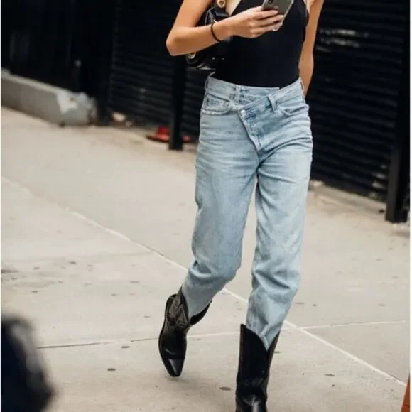 Agolde Criss Cross Upsized Blue Jeans High Waist Straight Leg Size 23 - Picture 6 of 12